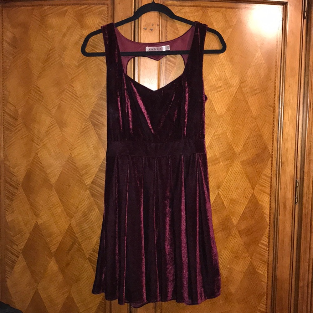 Burgundy Velvet Party Dress with Heart Cutout